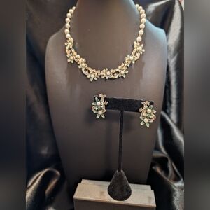 #144. Vintage" Rare"Signed 50s Duane Necklace & Earrings with Milk glass beads